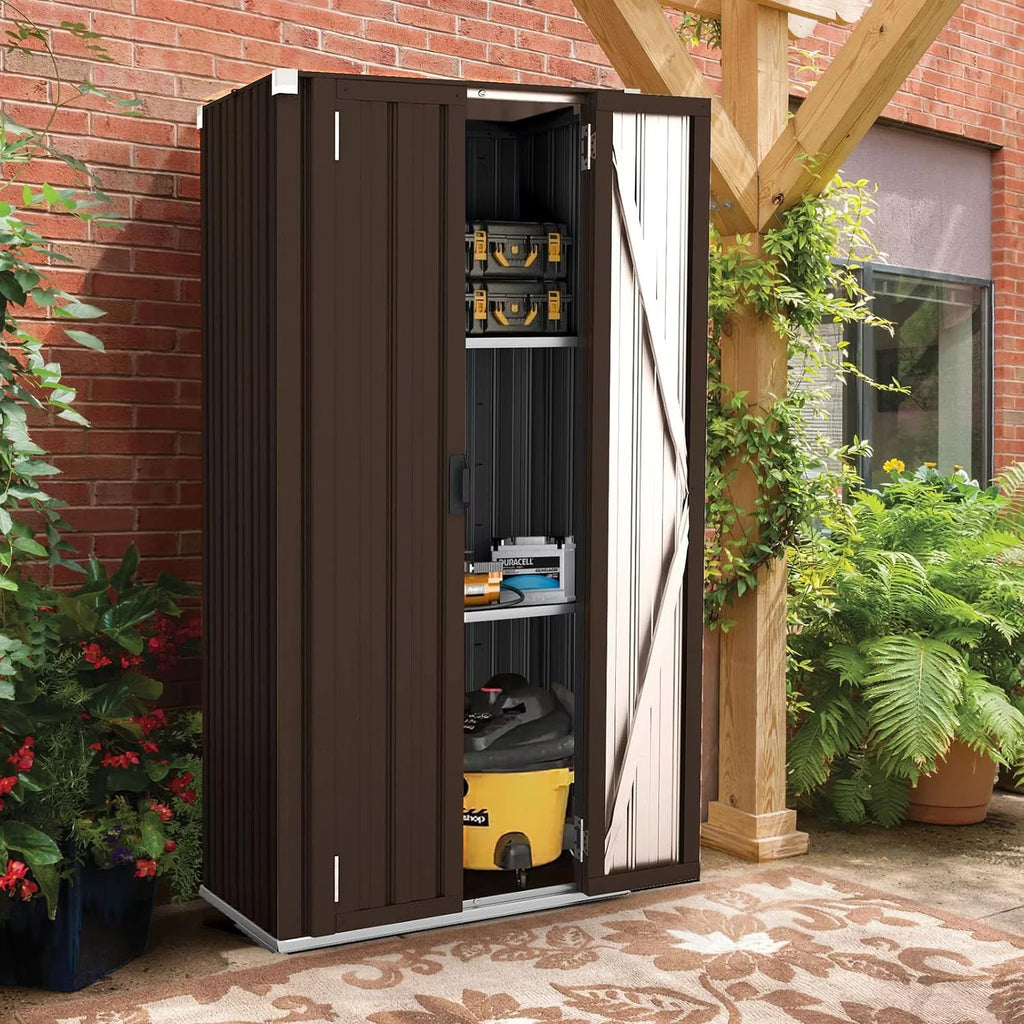 2026 NewAECOJOY Outdoor Storage Cabinet for Garden & Patio, a Metal Organizer with Doors and Shelves in Gray