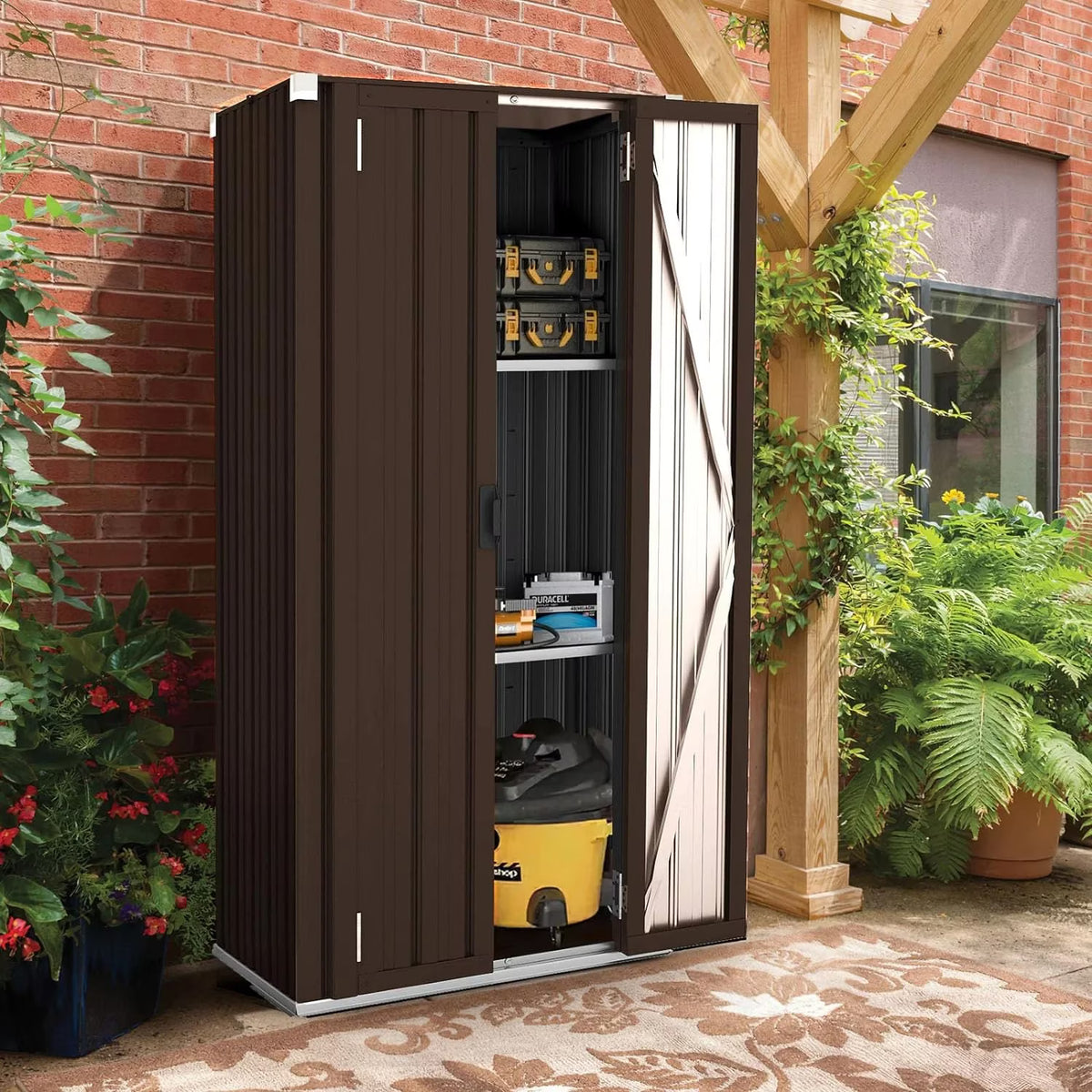 2026 NewAECOJOY Outdoor Storage Cabinet for Garden & Patio, a Metal Organizer with Doors and Shelves in Gray