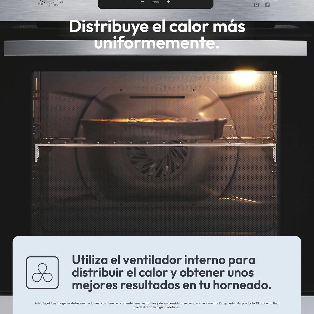 2026 Candy FIDCP X625 L, Horno Multifunción, 70L, Bandeja y Rejilla, Limpieza Aquactiva, Convección Ventilador radial, 8 Funciones, Display Timer Touch, Mandos Push&Pull, Puerta 2 Cristales, Inox y Negro