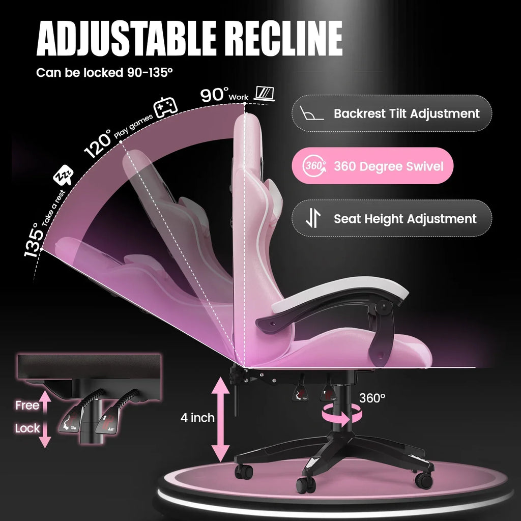2026 NewBigzzia Gaming Chair Office Chair, Ergonomic Game Chair with Height Adjustable Headrest and Lumbar Support for Adults Teens, Black & White