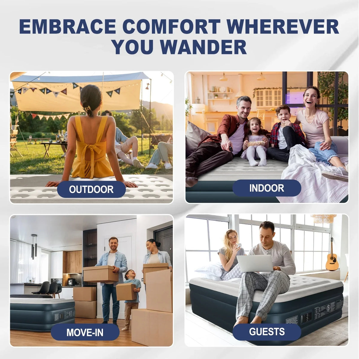 2026 NewZimtown 18" Twin Air Mattress with Two Chamber, Elevated Inflatable Bed with Built-in Pump, Protable Airbed for Outdoor Indoor Camping, Gray & White