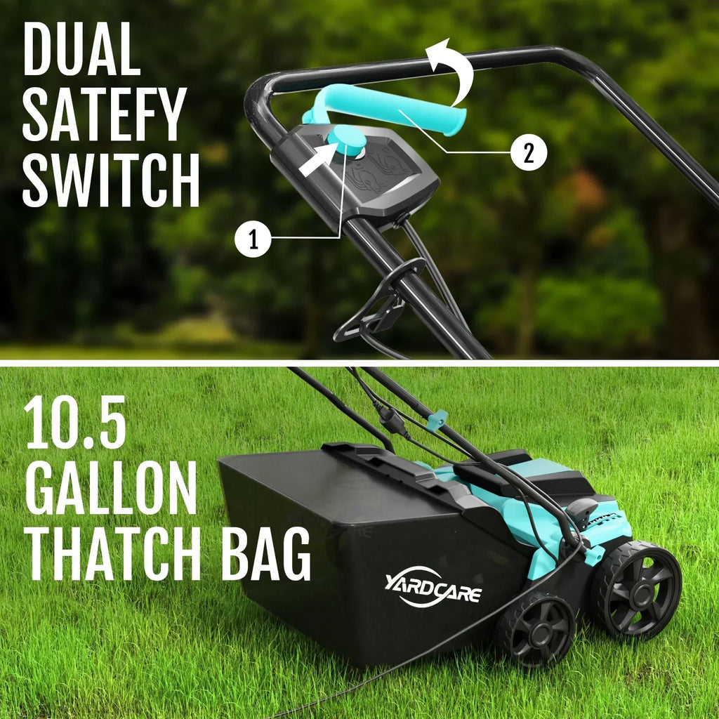 2026 New2-in-1 Scarifier and Dethatcher �C Deep Soil Revitalization with High-Torque Motor, Adjustable Depth Control, Dual Safety Switch & Removable 10.5-Gallon Thatch Bag