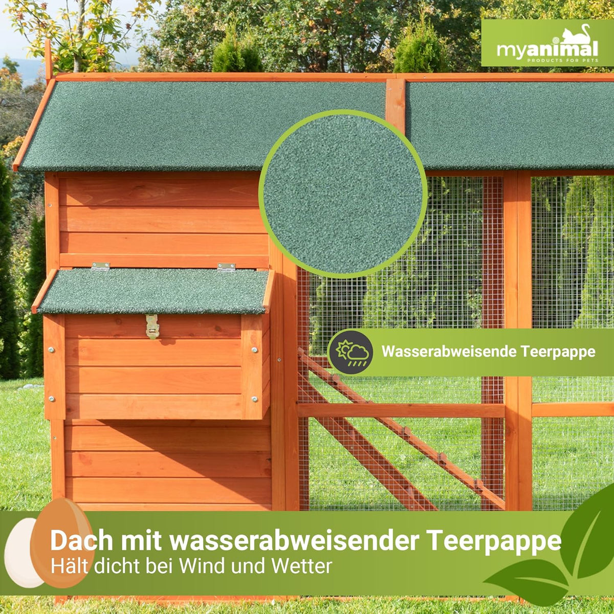 2026 Gallinero Miweba MyAnimal MH-15 XXL | 186x146x147 cm - Para 7 gallinas - Nido con corral - Percha - Resistente al invierno - 2 niveles - Gallinero con zona de puesta de huevos - Madera de pino - Aviario (Marrón)