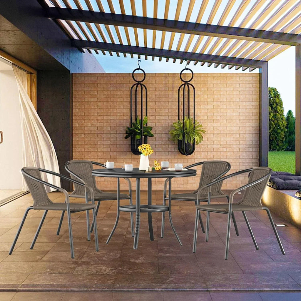 2026 NewELPOSUN Outdoor Dining Chairs Set of 6, Wicker Patio Chairs with Metal Frame, Rattan Indoor-Outdoor Chairs for Bistro, Deck, Backyard, Porch, Restaurant Stack Chair 6 Pack (Black)