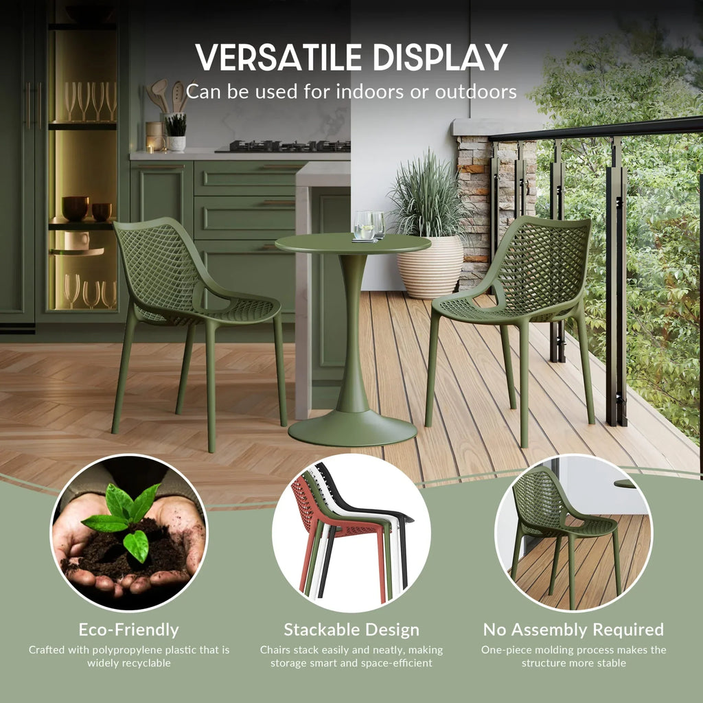 2026 NewWestinTrends Playa 3-Piece Outdoor Resin Patio Bistro Set with Stackable Patio Dining Side Chairs, Olive Green