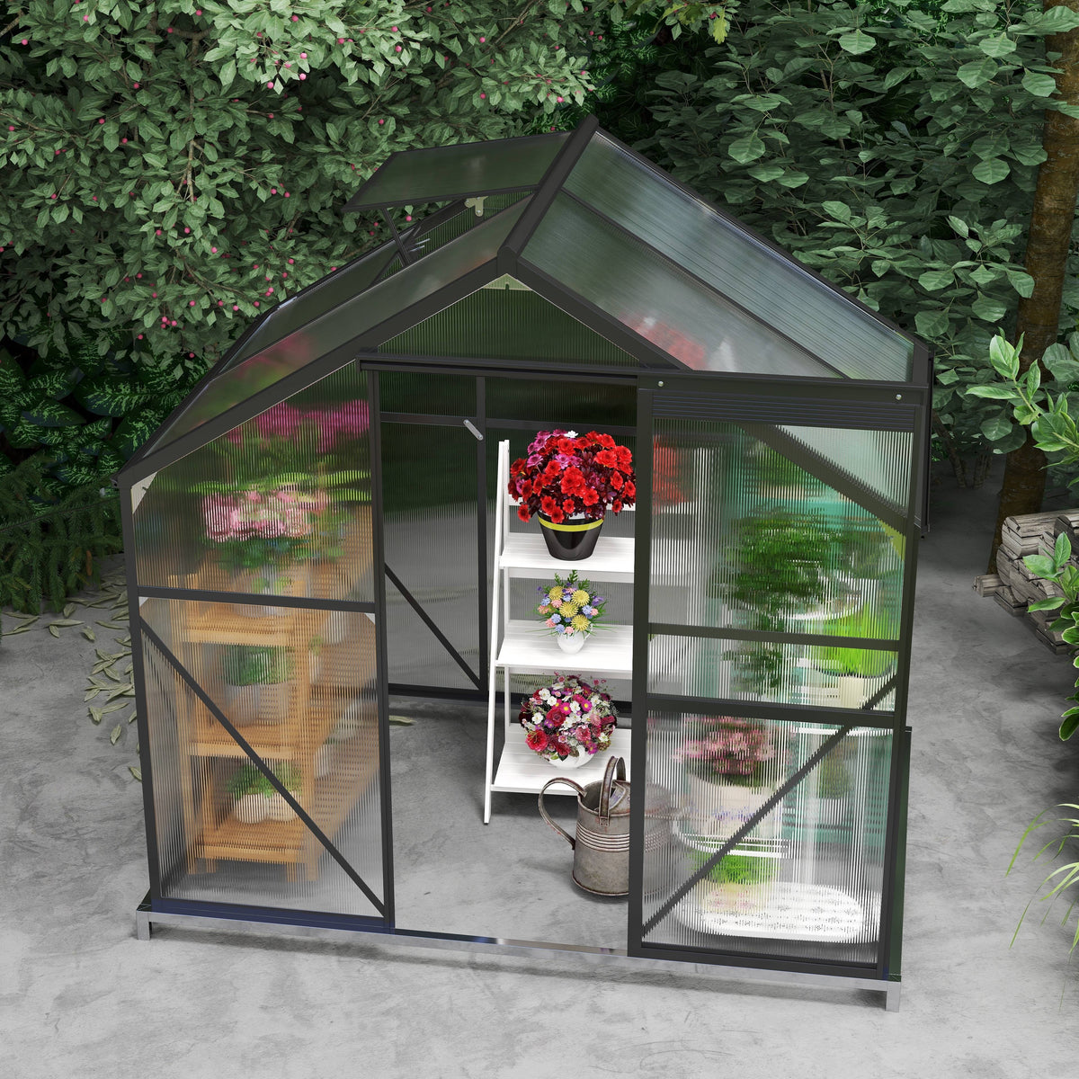 2026 NewAsofer 6' x 4' Greenhouse for Outdoors, Aluminum Walk-in Green Houses shed with Rain Gutter and Roof Vent for Backyard