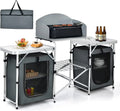 2026 NewCamping Kitchen Table with Storage, Aluminum Portable Outdoor Cooking Table with Windscreen, Foldable Camp Table Cook Station for BBQ, Grill, Party, Picnics