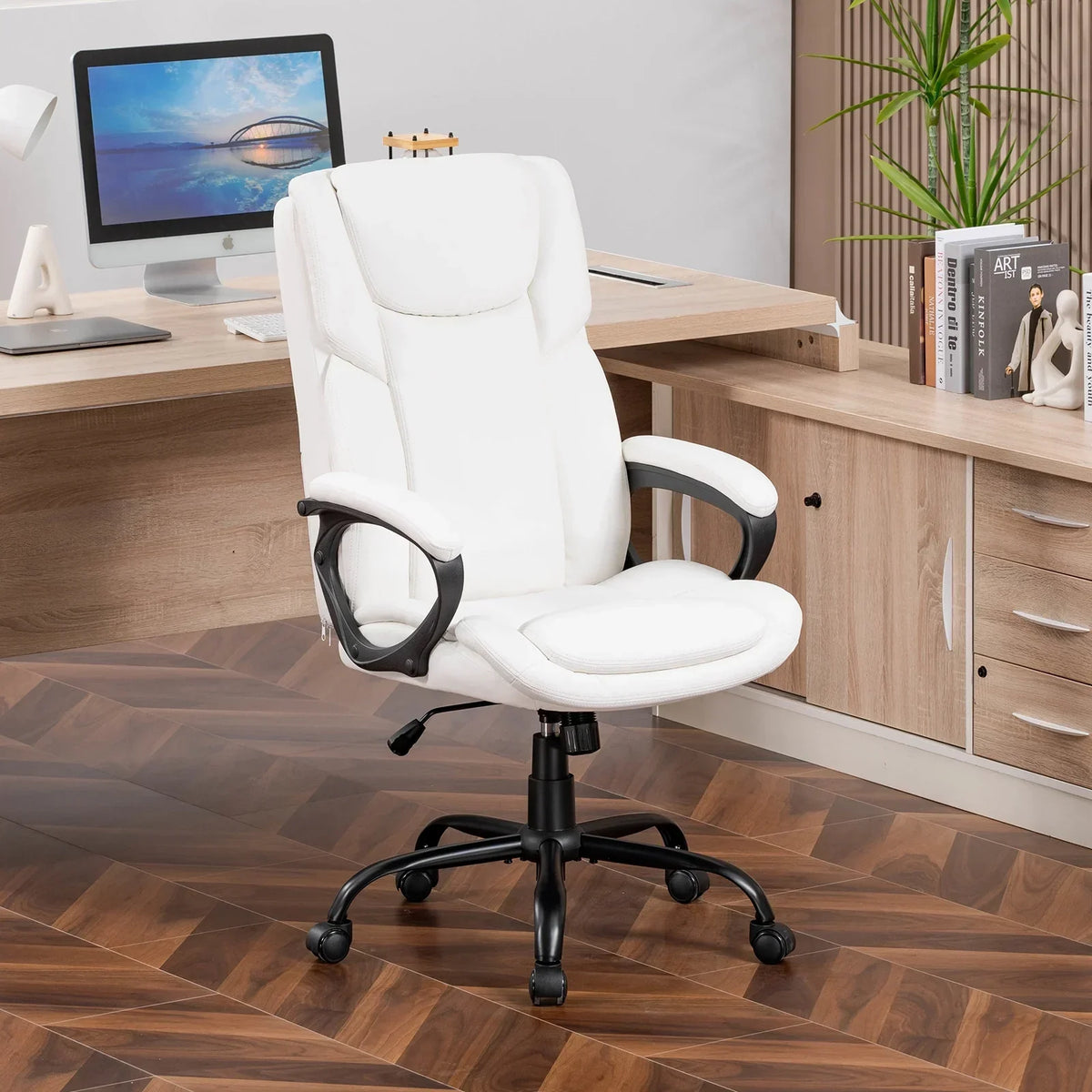 2026 NewMainstays Executive Ergonomic High Back Leather Home Office Desk Chair, Black