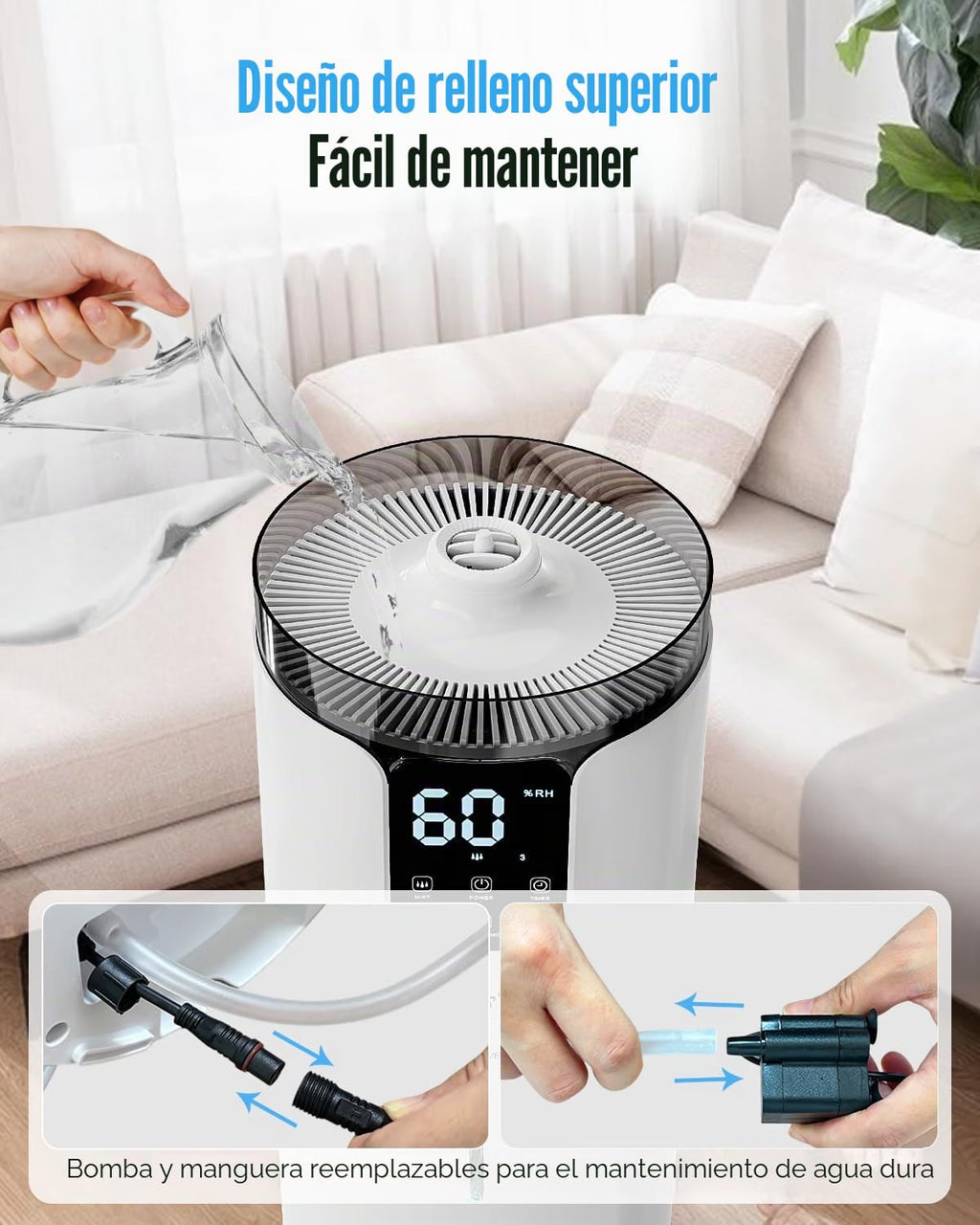 2026 Humidificador de habitación grande de 16 L/4.2 galones – Humidificador Lacidoll para toda la casa para el hogar 1500 pies cuadrados, humidificadores ultrasónicos de niebla fría para dormitorio con