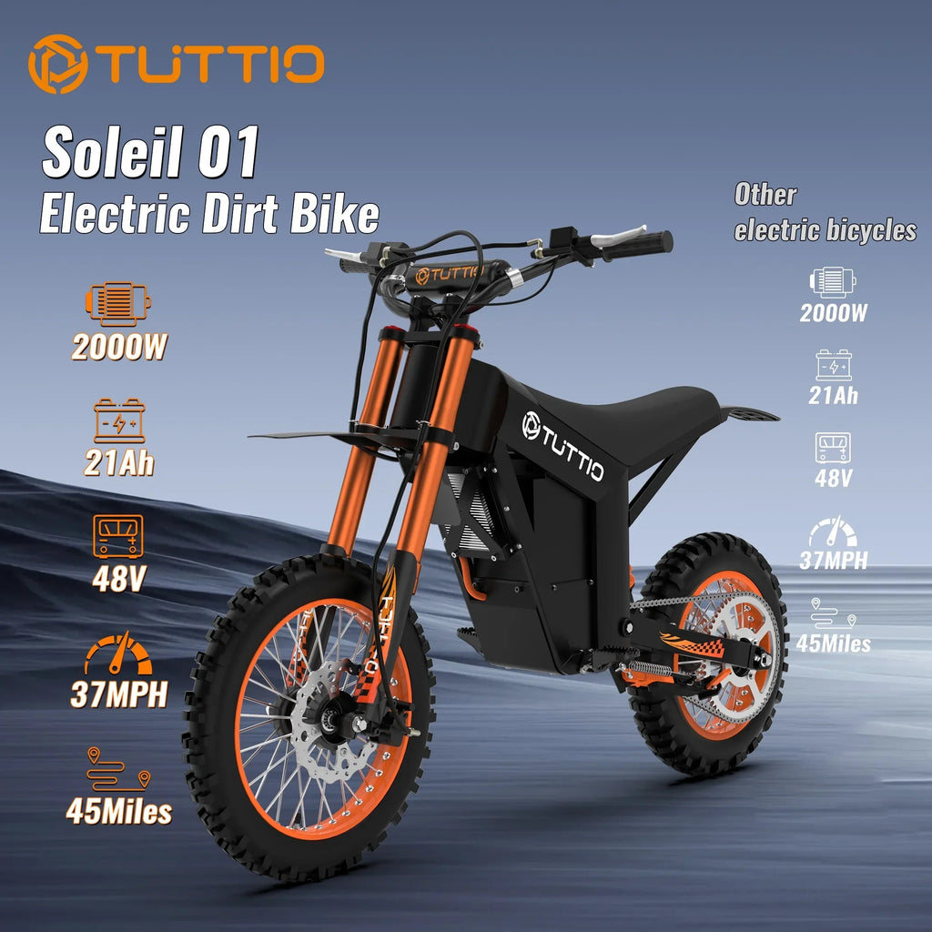 2026 NewTUTTIO Soleil01 Electric Dirt Bike For Adults,48V 21Ah 200N.m,2000W Motor,Max 37Mph,Maximum Range 45 Miles,Dirt Bikes