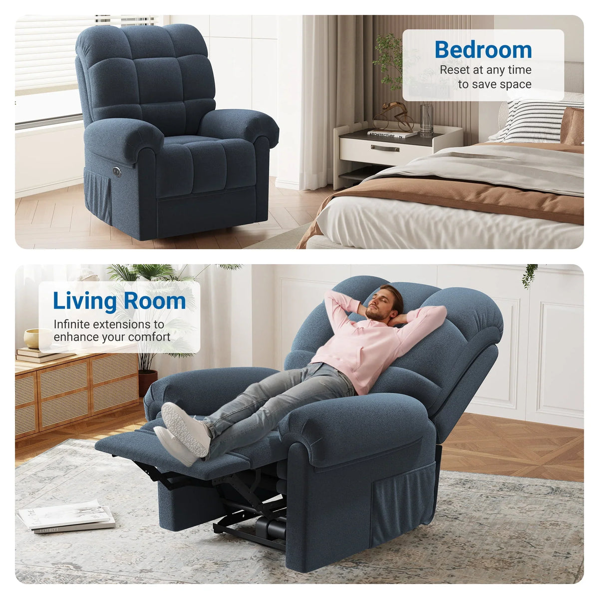 2026 NewPower Recliner Chair,Electric Recline Sofa Chair for Adults with USB Port,Comfy Teddy Fleece Adjustable Cloud Sofa,Tool-Free Setup,Beige White