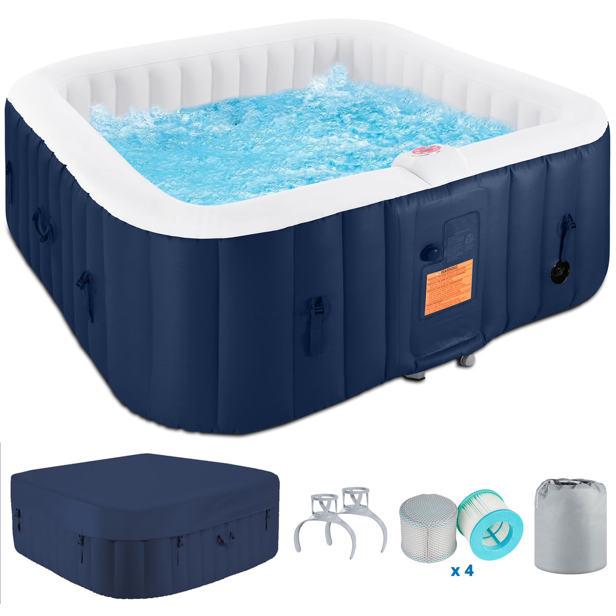 2026 New73 inch 4-6 Person Inflatable Hot Tub Spa with Control Panel, Outdoor Portable Hottub with 130 Jets, Insulated Tub Cover and Floor Protector, Temperature up to 104" F, Gray