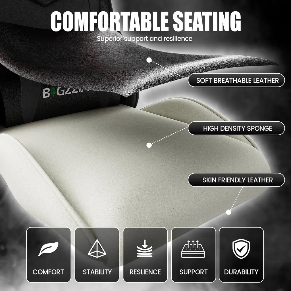 2026 NewBigzzia Gaming Chair Office Chair, Ergonomic Game Chair with Height Adjustable Headrest and Lumbar Support for Adults Teens, Black & White