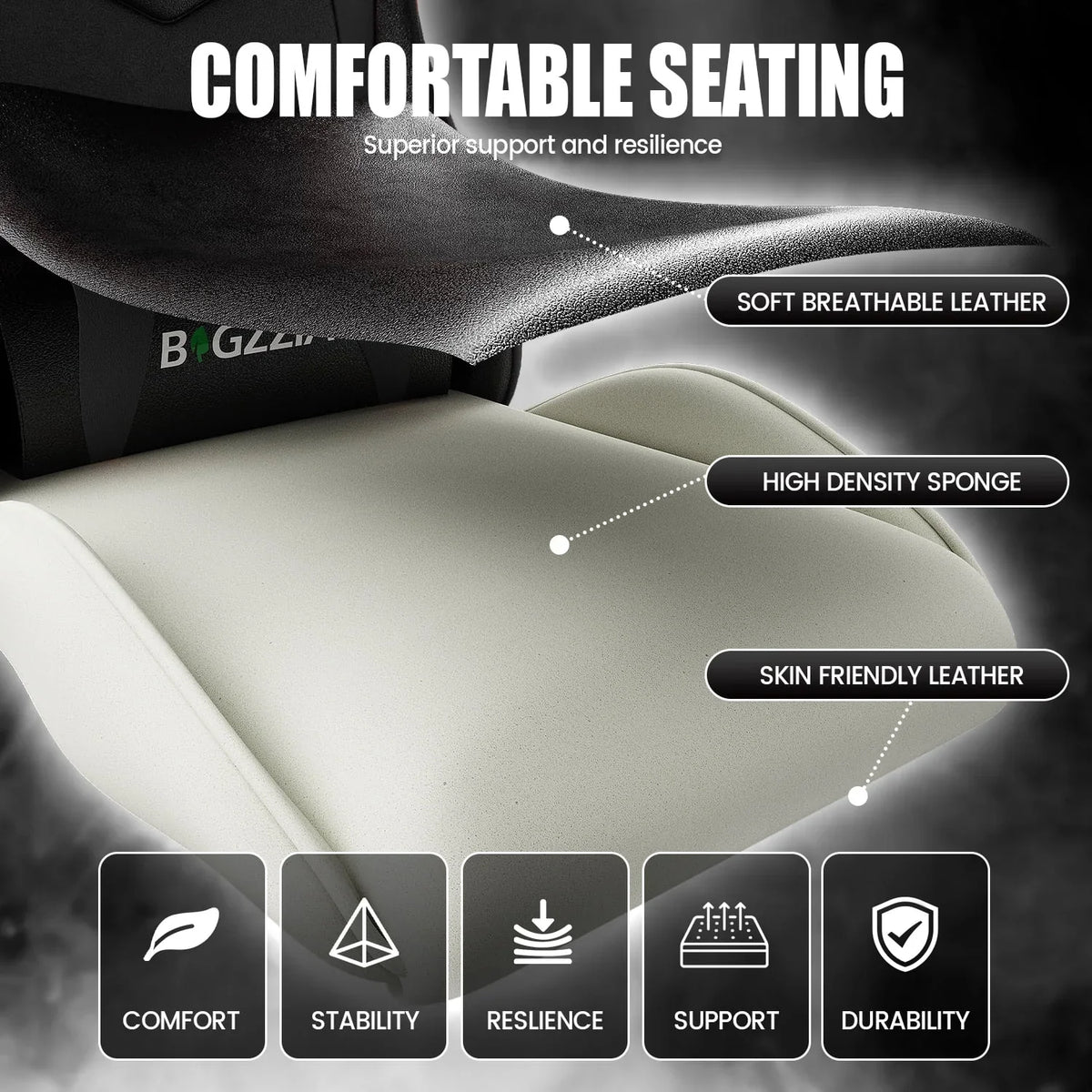 2026 NewBigzzia Gaming Chair Office Chair, Ergonomic Game Chair with Height Adjustable Headrest and Lumbar Support for Adults Teens, Black & White
