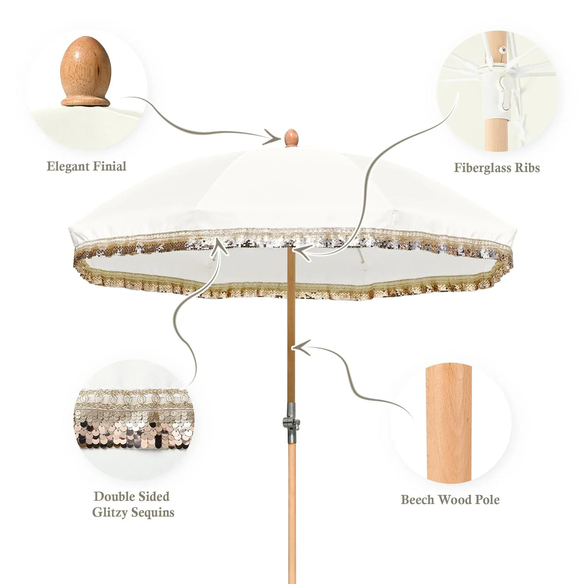 2026 NewLAGarden 6 Ft Fringe Patio Umbrella with Tassel Jazz Age Wood UPF50+ for Outdoor, Beige with gold tassel,Model: JZ6-01