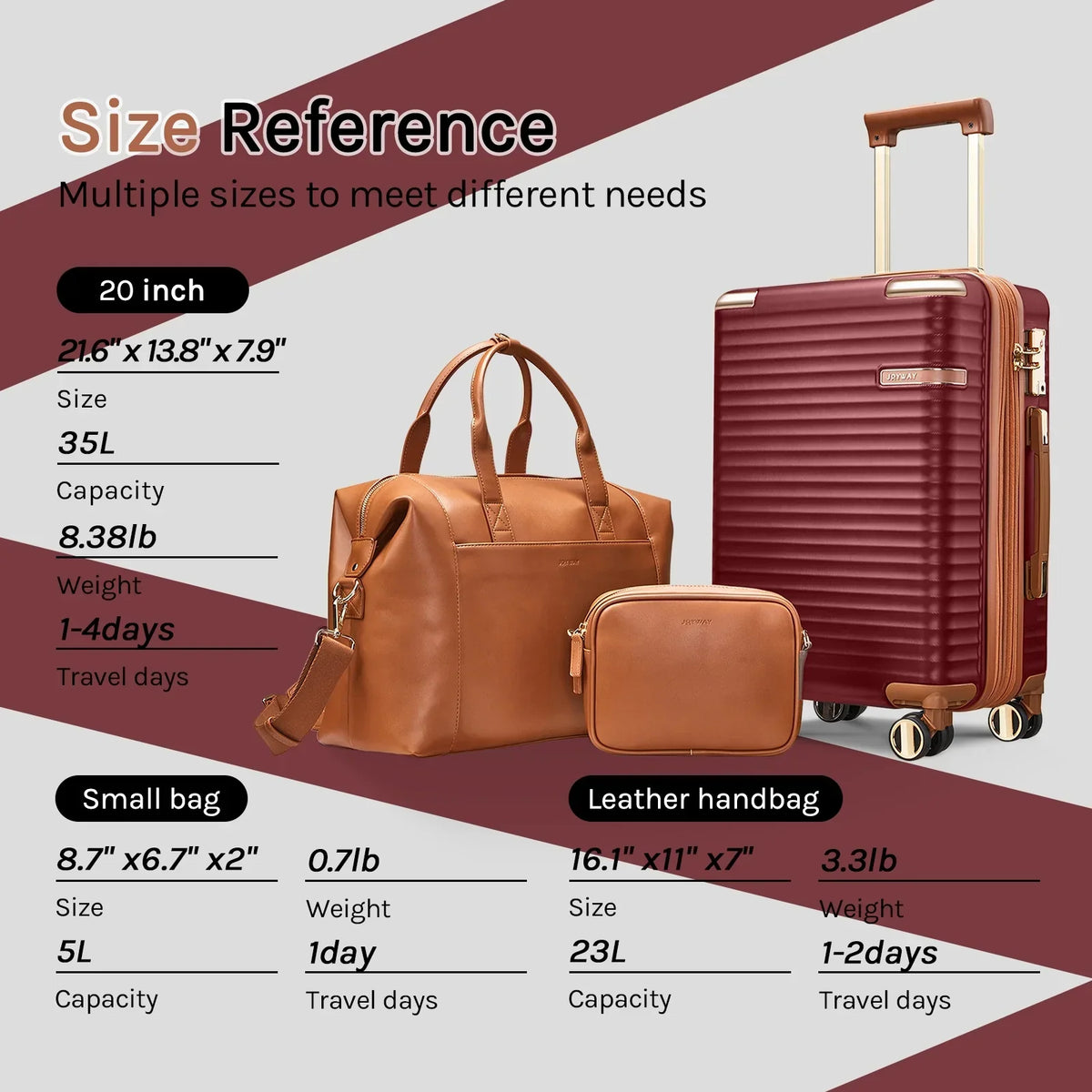 2026 NewJoyway 3-Piece Carry-On Luggage Set with Swivel TSA Lock and Leather Carry Bag