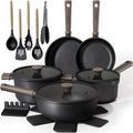 2026 NewAstercook 18-Piece Pots and Pans Set, Nonstick Cookware Set with Elegant Wooden Handle, Oven Safe to 480" F, Induction Compatible, Kitchen Cooking Set for RV Trips, Camping and Picnic, Black