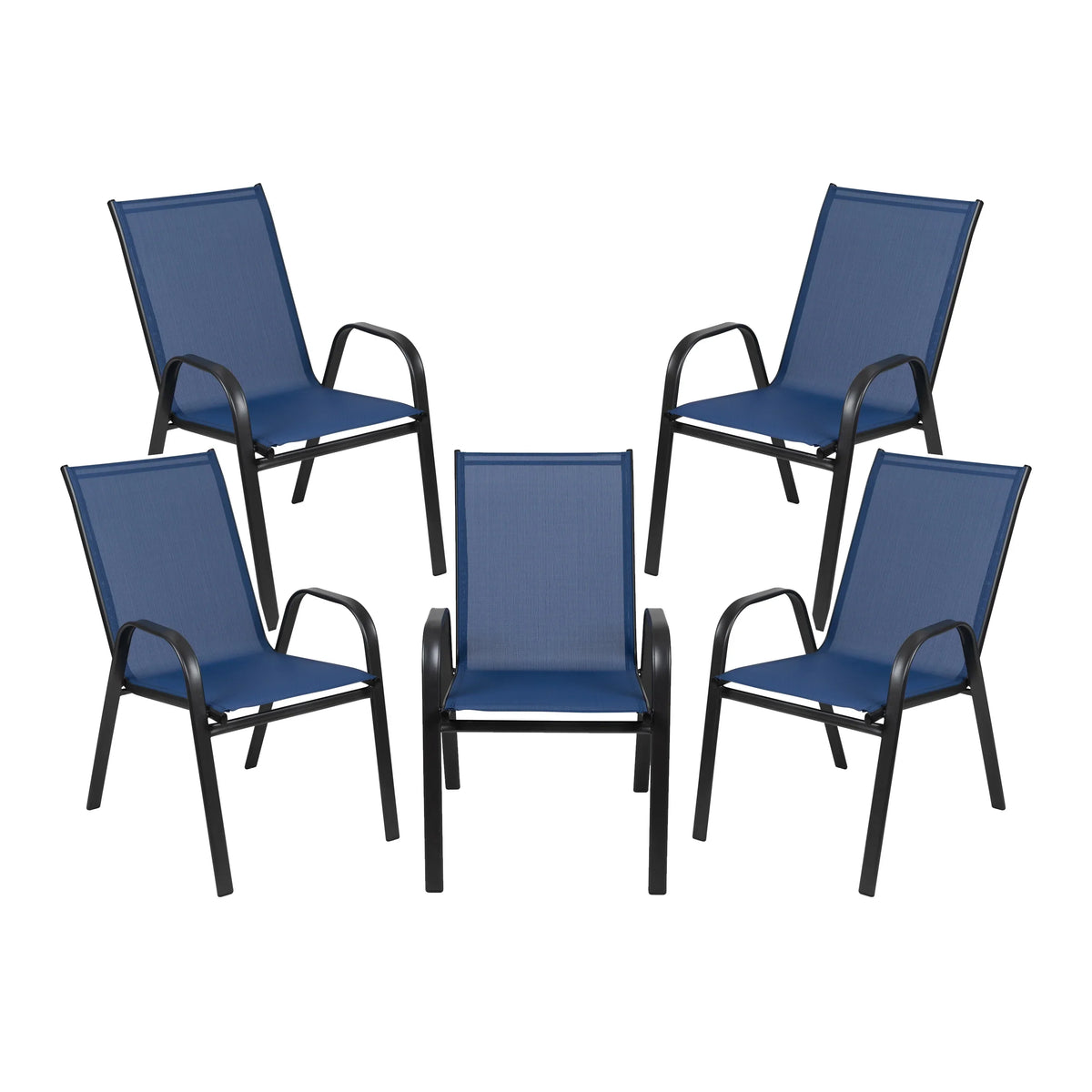2026 NewBizChair 5 Pack Black Outdoor Stack Chair with Flex Comfort Material and Metal Frame