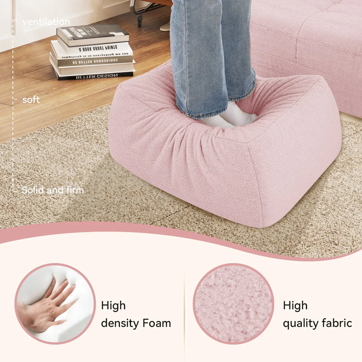 2026 NewVFD Bean Bag Chairs for Adults, Beanbag Chair with Ottoman Lounge Sofa Memory Foam Comfy Reading Chair for Bedroom & Living Room, Lazy Floor Sofa Couch