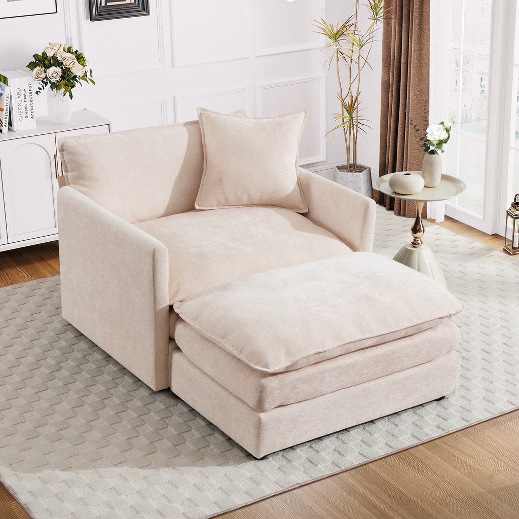 2026 NewMuumblus Oversized Lounge Chair with Ottoman, Cloud Accent Armchair for Living Room, Beige Chenille
