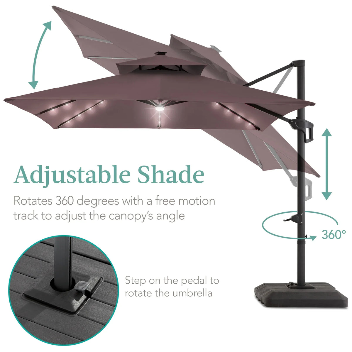 2026 NewBest Choice Products 10x10ft 2-Tier Square Outdoor Solar LED Cantilever Patio Umbrella w/ Base Included - Tan