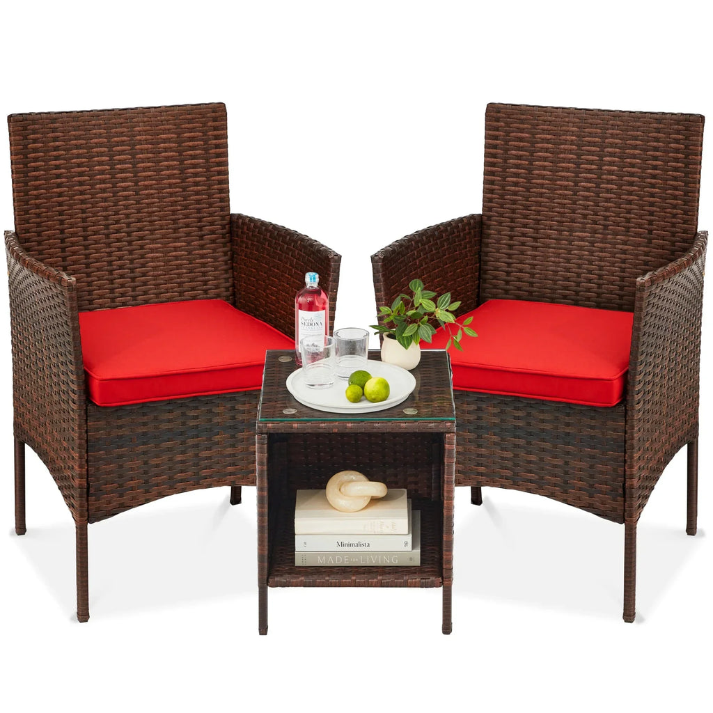 2026 NewBest Choice Products 3-Piece Outdoor Wicker Conversation Patio Bistro Set, w/ 2 Chairs, Table - Gray/Navy