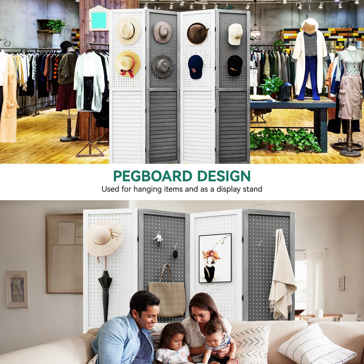 2026 NewDextrus Room Divider, 4 Panel Folding Privacy Screens with Pegboard Display, Freestanding Portable Privacy Screen Room Partition for Jewelry, Craft Show, Retail, Living Room, Bedroom