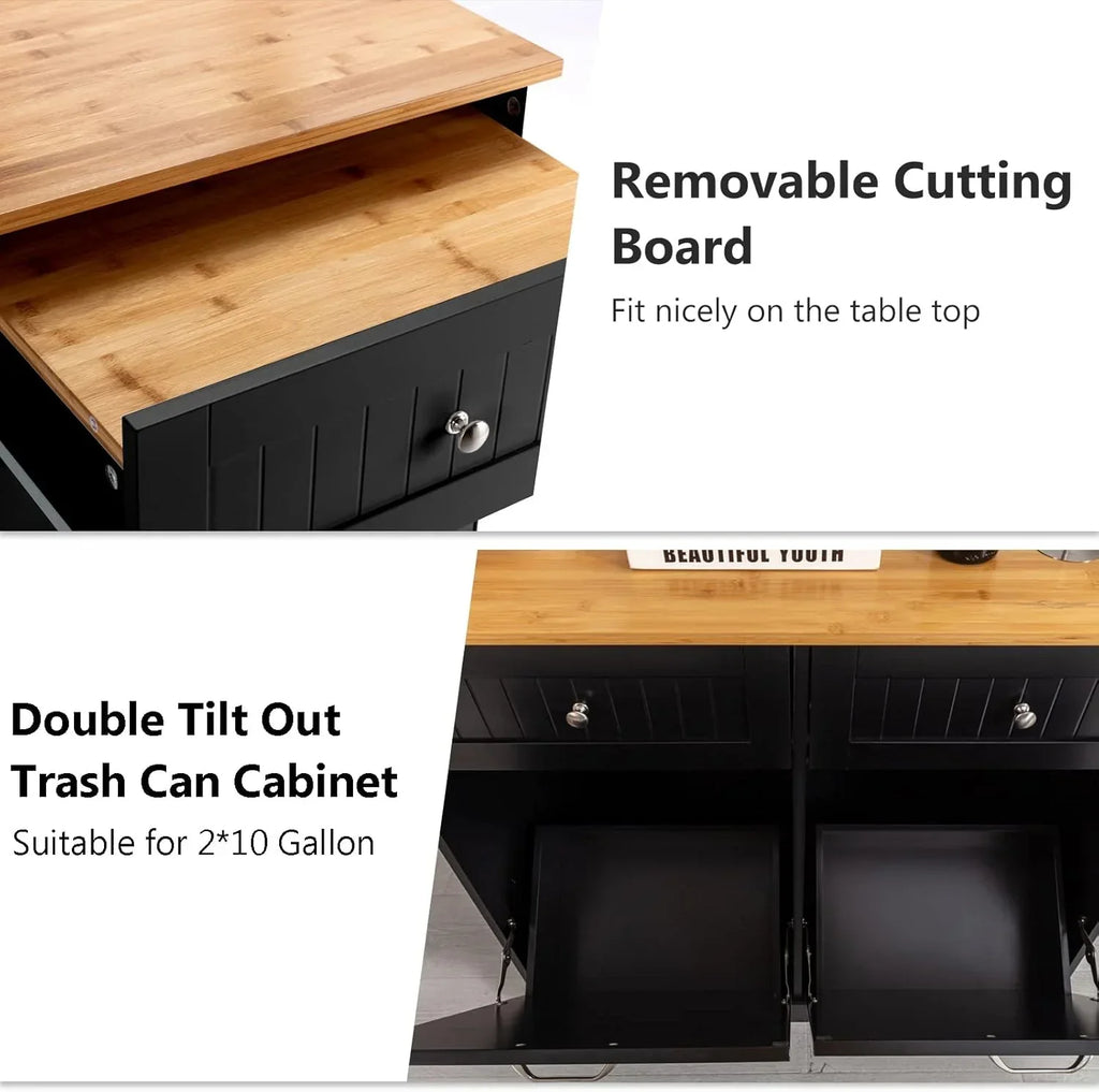 2026 NewHlivelood Double Trash Cabinet Tilt Out 20 Gallon, Pet Proof Kitchen Trash Cabinet Laundry Hamper with Cutting Board, Wood Garbage Recycling Station Hideaway Trash Holder Drawers