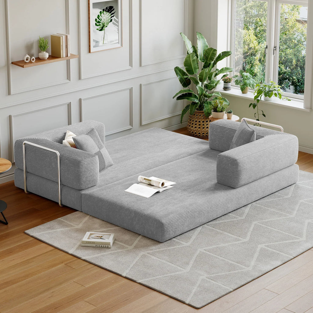 2026 NewConvertible Sleeper Sofa Bed,Compressed Floor Boneless Couch,Modular Modern Corduroy Sofa for Living Room Bedroom -with Fixed-Shape Frame and Support Armrest,Easy Assembly(Green)