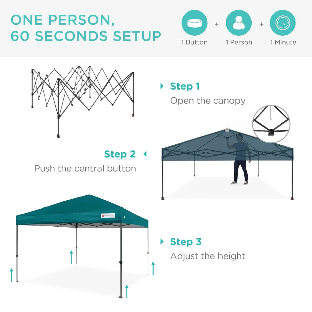 2026 NewBest Choice Products 12x12ft Easy Setup Pop Up Canopy w/ 1-Button Setup, Wheeled Case, 4 Weight Bags - Navy Blue