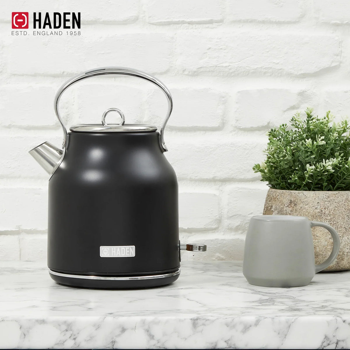 2026 NewHaden Heritage 1500 1.7 Electric Kettle, Matte Black Finish with Copper Accents