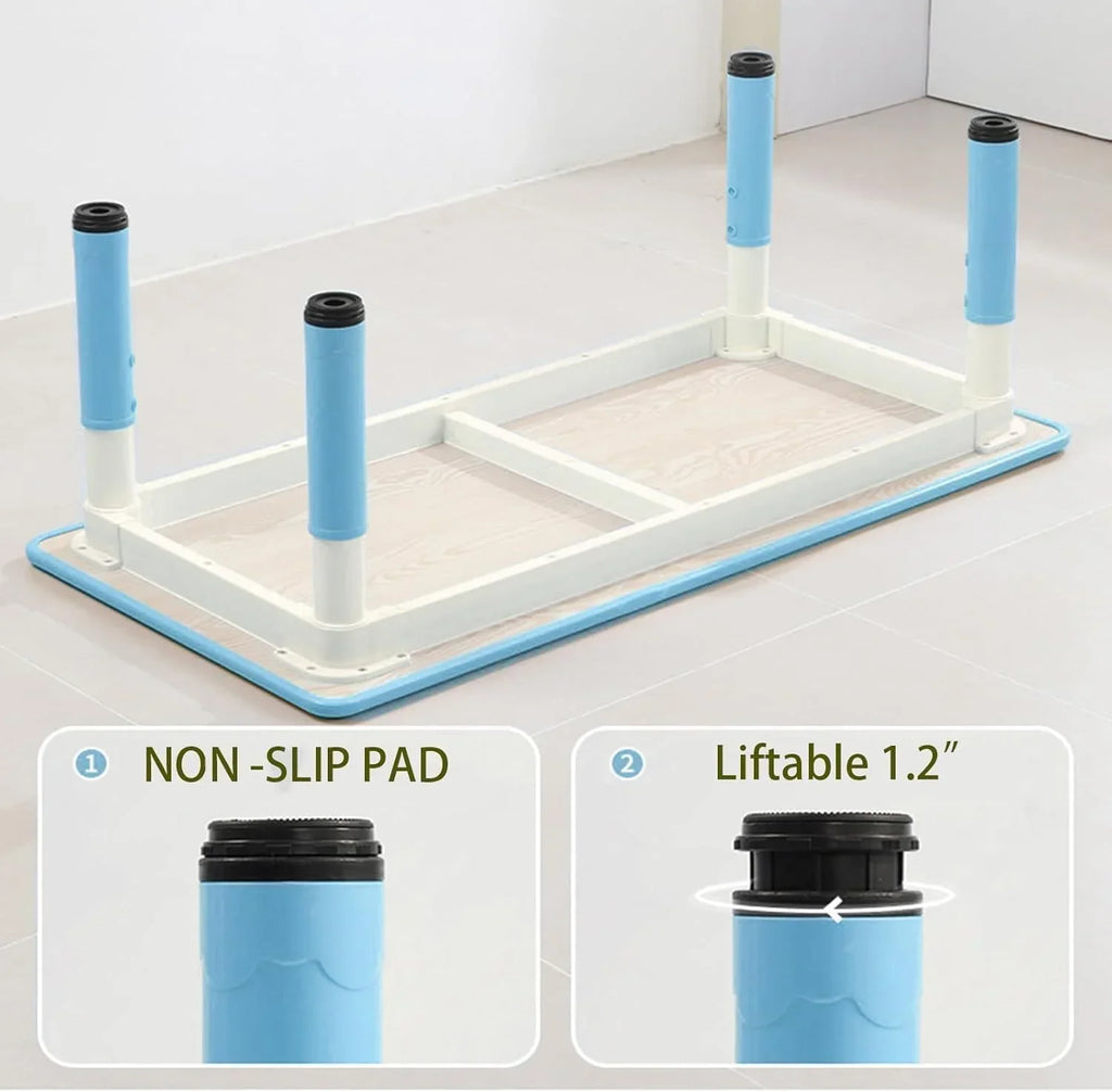 2026 NewTROPOW Kids Table and Chairs,Height Adjustable Toddler Table and 6 Chair,Multi-Activity Table with Graffiti Desktop Non-Slip Legs for Ages 2-10,Children Activity Table for Daycare,Classroom,Blue