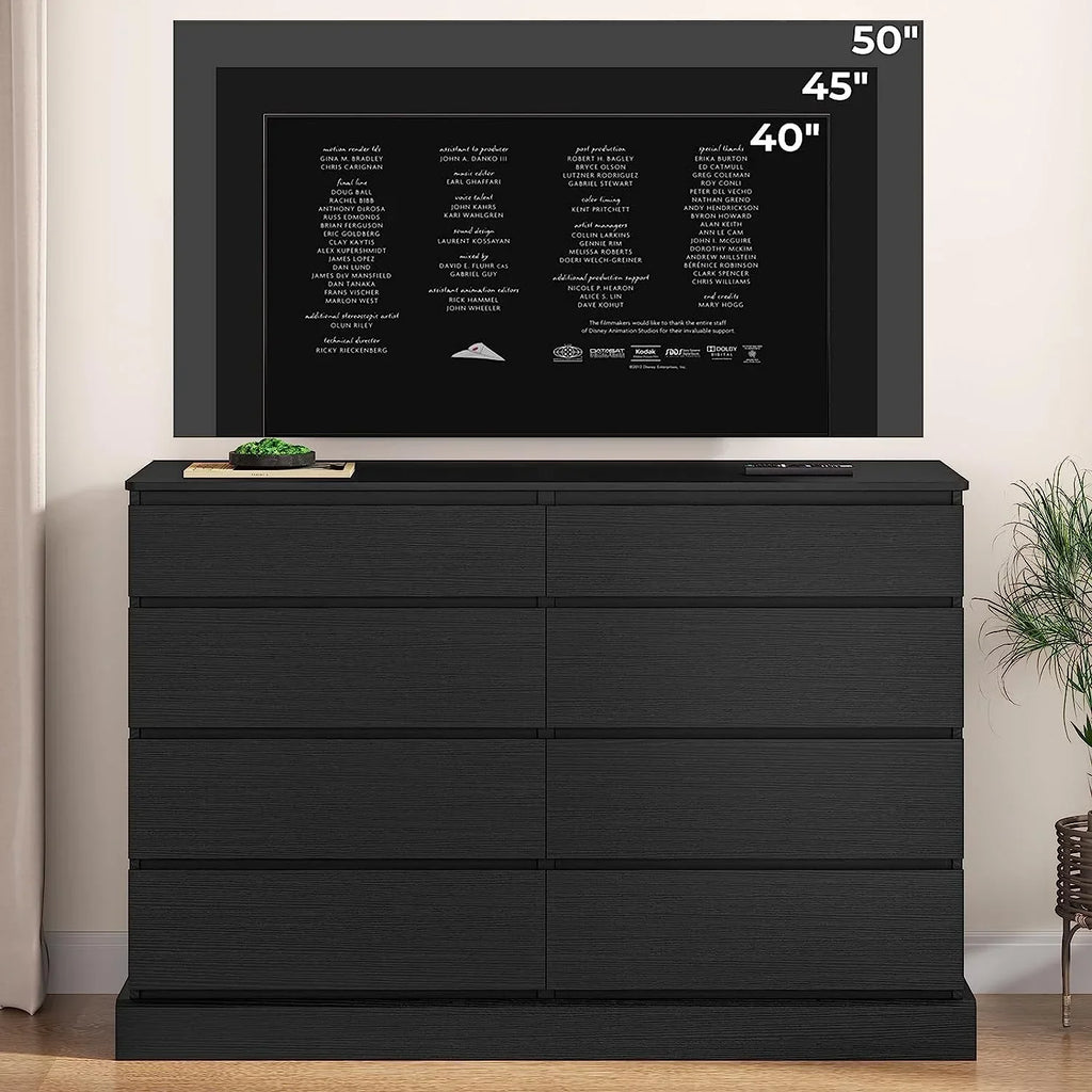 2026 New8 Drawers Double Dresser Wooden Black Chest of Drawers for Bedroom, Large Storage Cabinet for Home Living Room