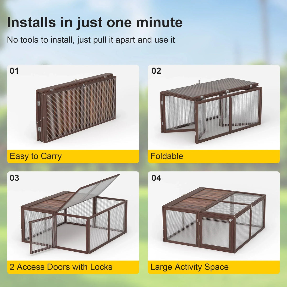 2026 NewPortable Chicken Coop Run Rabbit Hutch Outdoor Small Animal Cage House Wooden Poultry Enclosure for Bunny, Duck, Chick, Quail, No Assembly Required