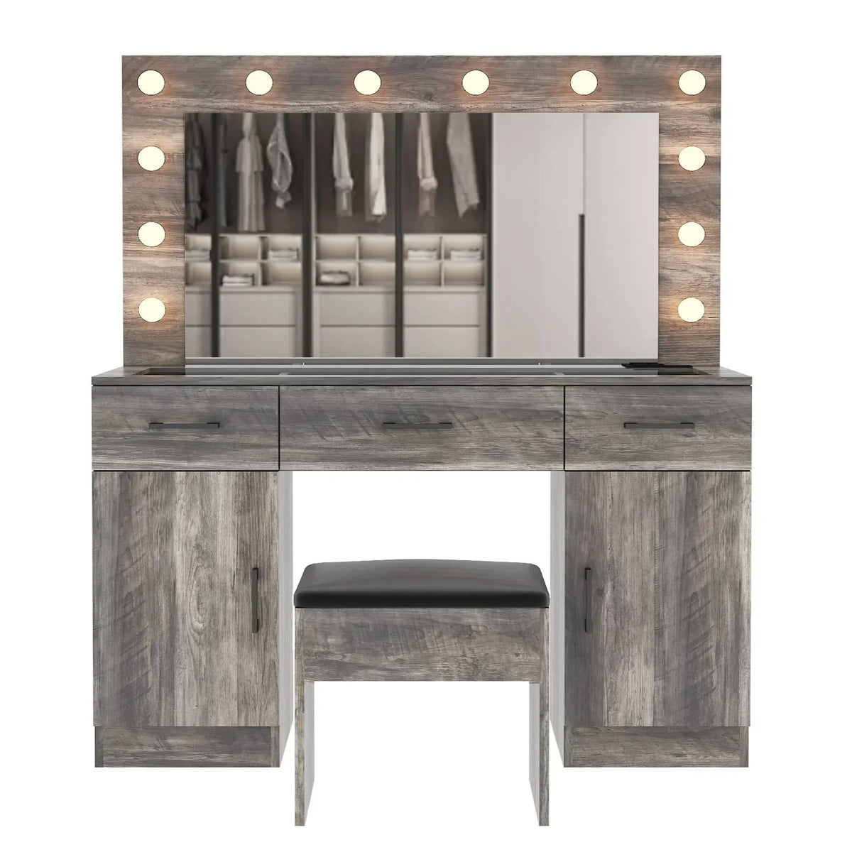 2026 NewKtaxon Large Makeup Vanity, Vanity Table Set w/ Visible Glass Top w/ Charging Station, White