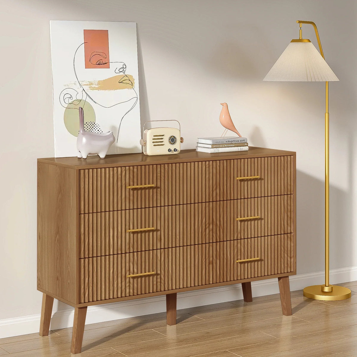 2026 NewFluted 6 Drawers Dresser, Wide Modern Chest of Drawers, 6 Drawer Double Dresser