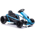 2026 NewSimzone Go Kart for Kids 24V Battery 300WX2 Motors Pedal On Foot Go Cart 8MPH High Speed Drifting Car with Slow Start Function Music Elastic Durable Tires, Blue