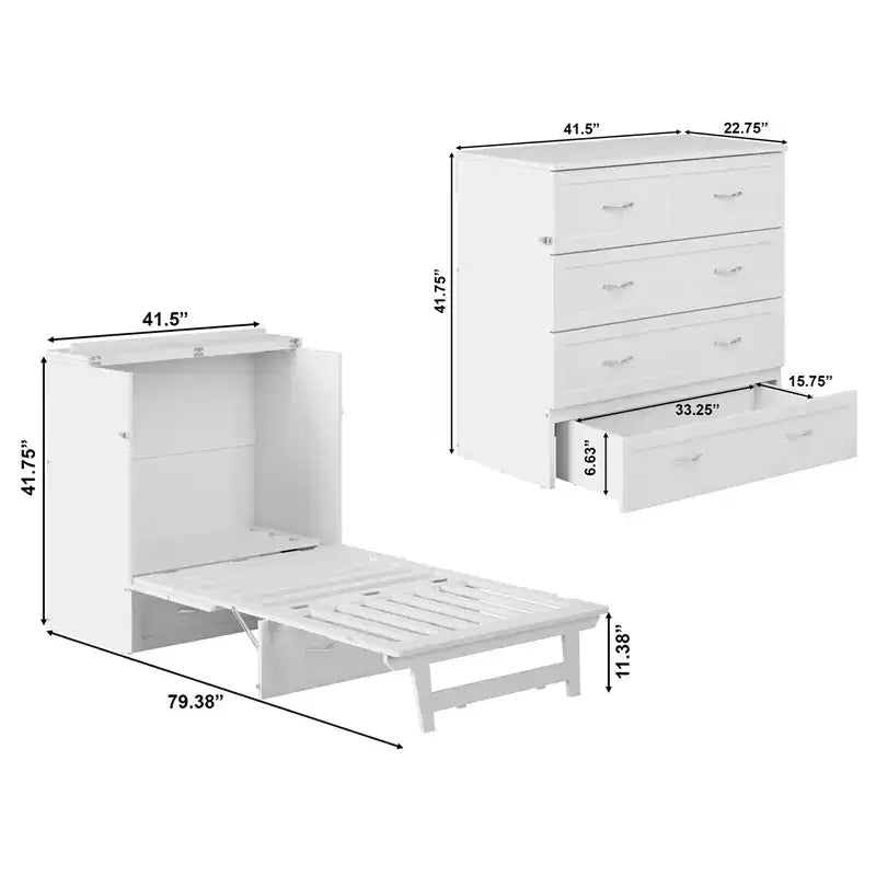 2026 Cama abatible tipo arcón con colchón Twin XL, azul/blanco, 1 plaza