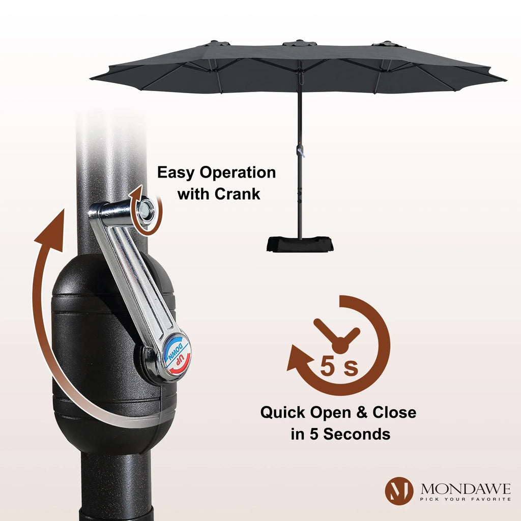 2026 NewMondawe 15ft Patio Umbrella Rectangular Outdoor Market Umbrella with Base and LED Lights Beige