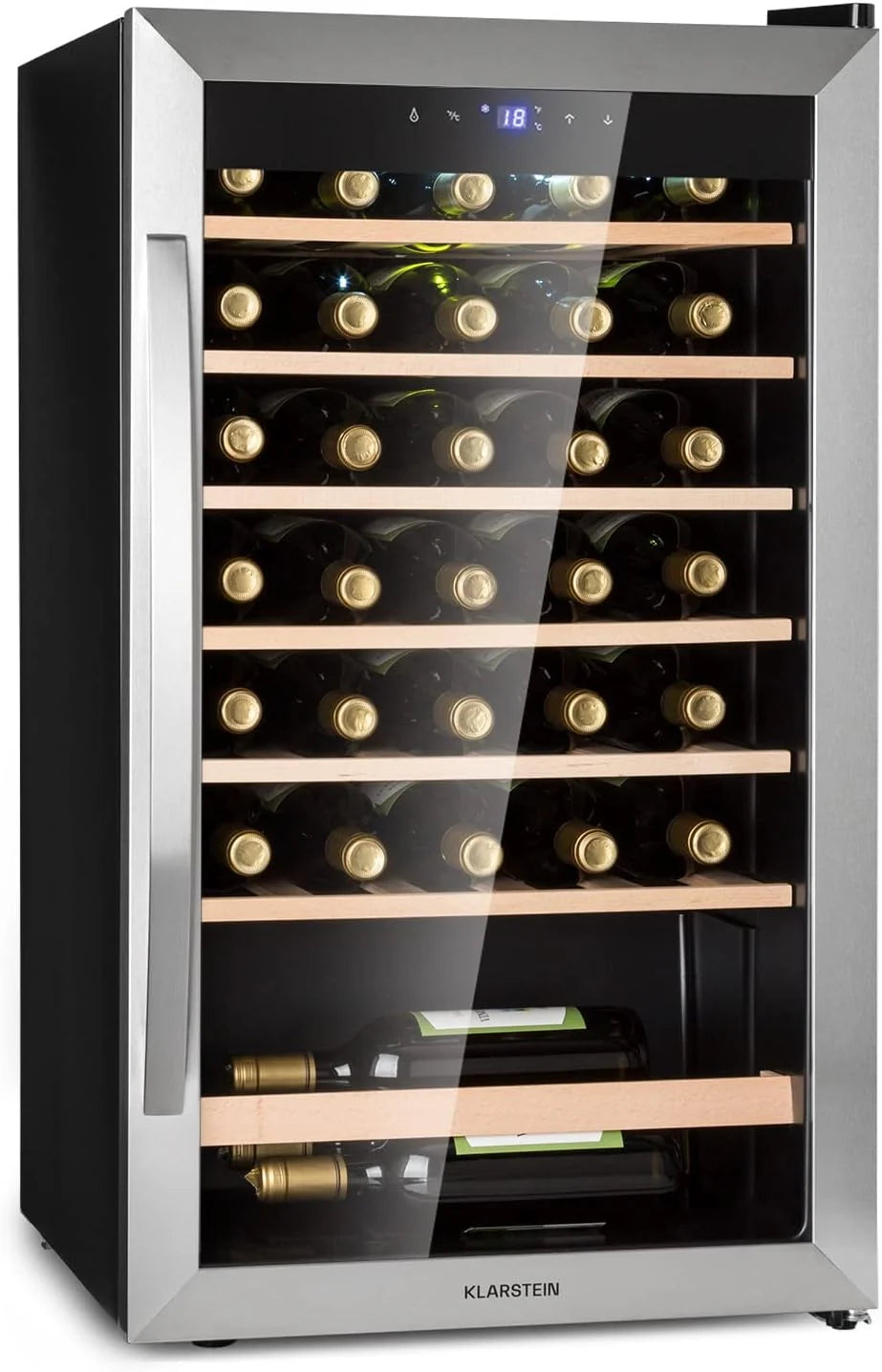 2026 Klarstein Vinoteca 36 Botellas, Nevera Vinos, Una Zona de Refrigeración, Nevera Expositora Vino y Cerveza, Vinoteca Interior y Exterior con Puerta de Cristal, Nevera Vino con Protección UV, 4-18°C