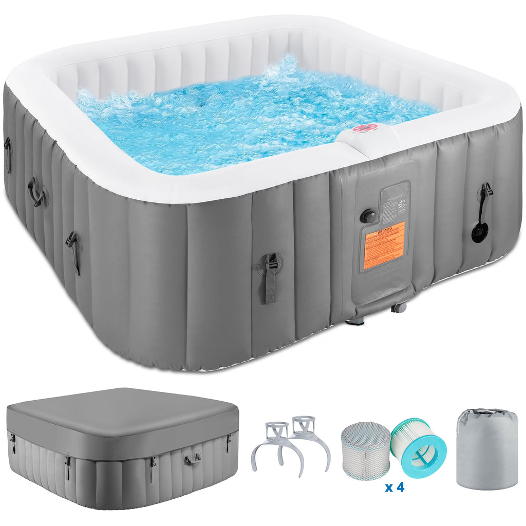 2026 New73 inch 4-6 Person Inflatable Hot Tub Spa with Control Panel, Outdoor Portable Hottub with 130 Jets, Insulated Tub Cover and Floor Protector, Temperature up to 104" F, Gray