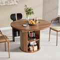 2026 NewExtendable Dining Table for 4-6, Round Kitchen Table with Storage Shelf, Oval Dining Tables for Living Room (Walnut)