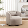 2026 New34" Wide Boucle Swivel Barrel Chair, No Assembly Round Upholstered Armchair Accent Chair Single Sofa Chair with Toss Pillow for Living Room and Bedroom, Taupe