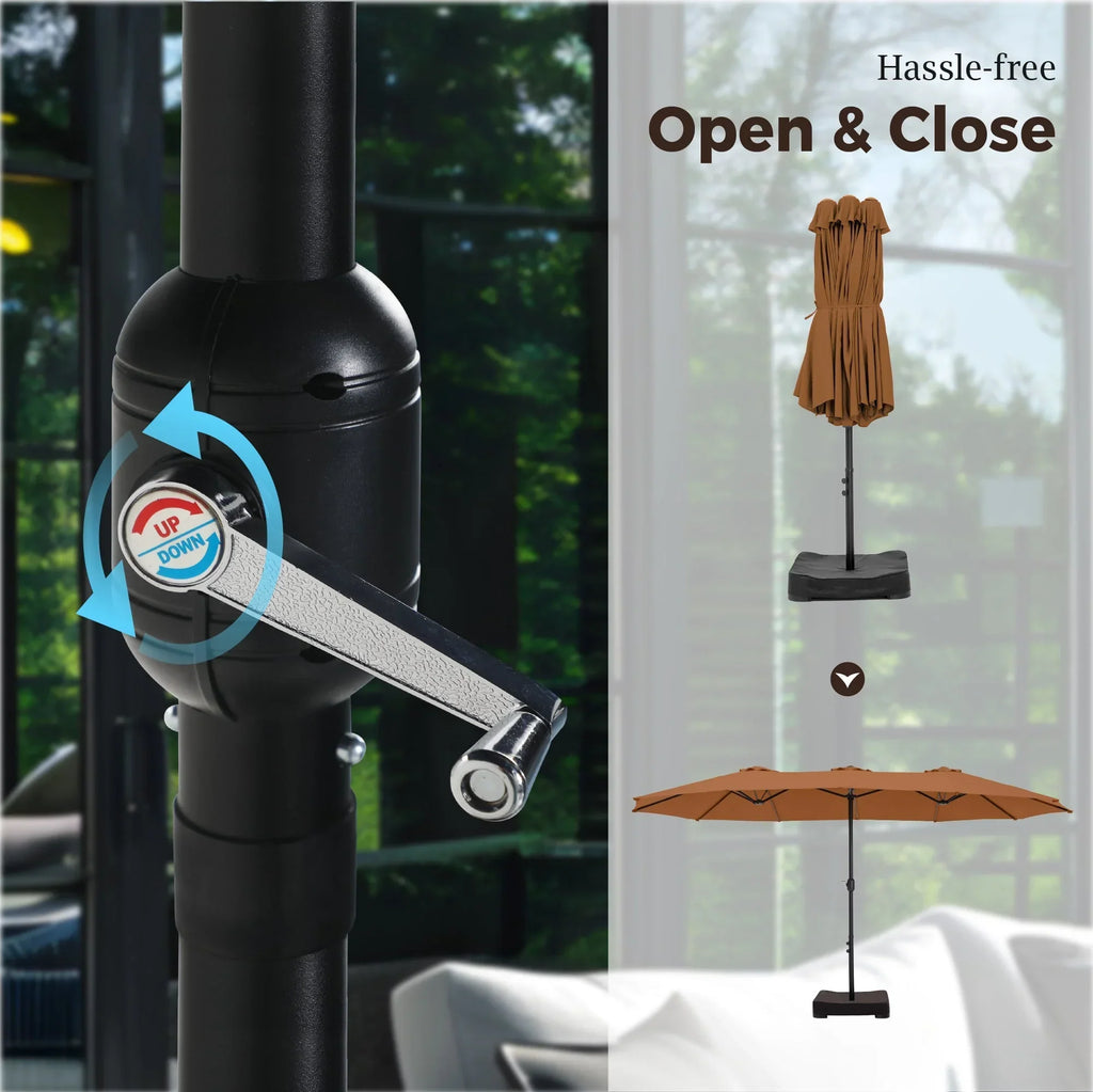 2026 NewAlpha Joy 15ft Outdoor Patio Umbrella Extra-Large Double-Sided Garden Umbrella with Crank Handle and Base - Smoky Gray