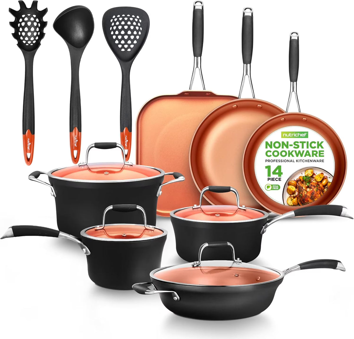 2026 New54-Piece Kitchen Cookware Set �C Complete Non-Stick Ceramic Pots and Pans Set with Utensils, Bakeware, and Knife Set, Gas, Electric & Induction Compatible, Blush Pink Kitchen Essentials