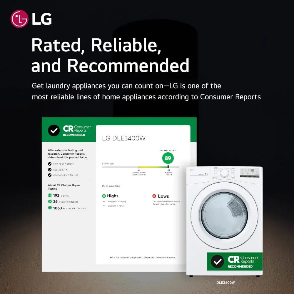 2026 NewLG DLE3400W 7.4 Cu. Ft. White Front Load Electric Dryer