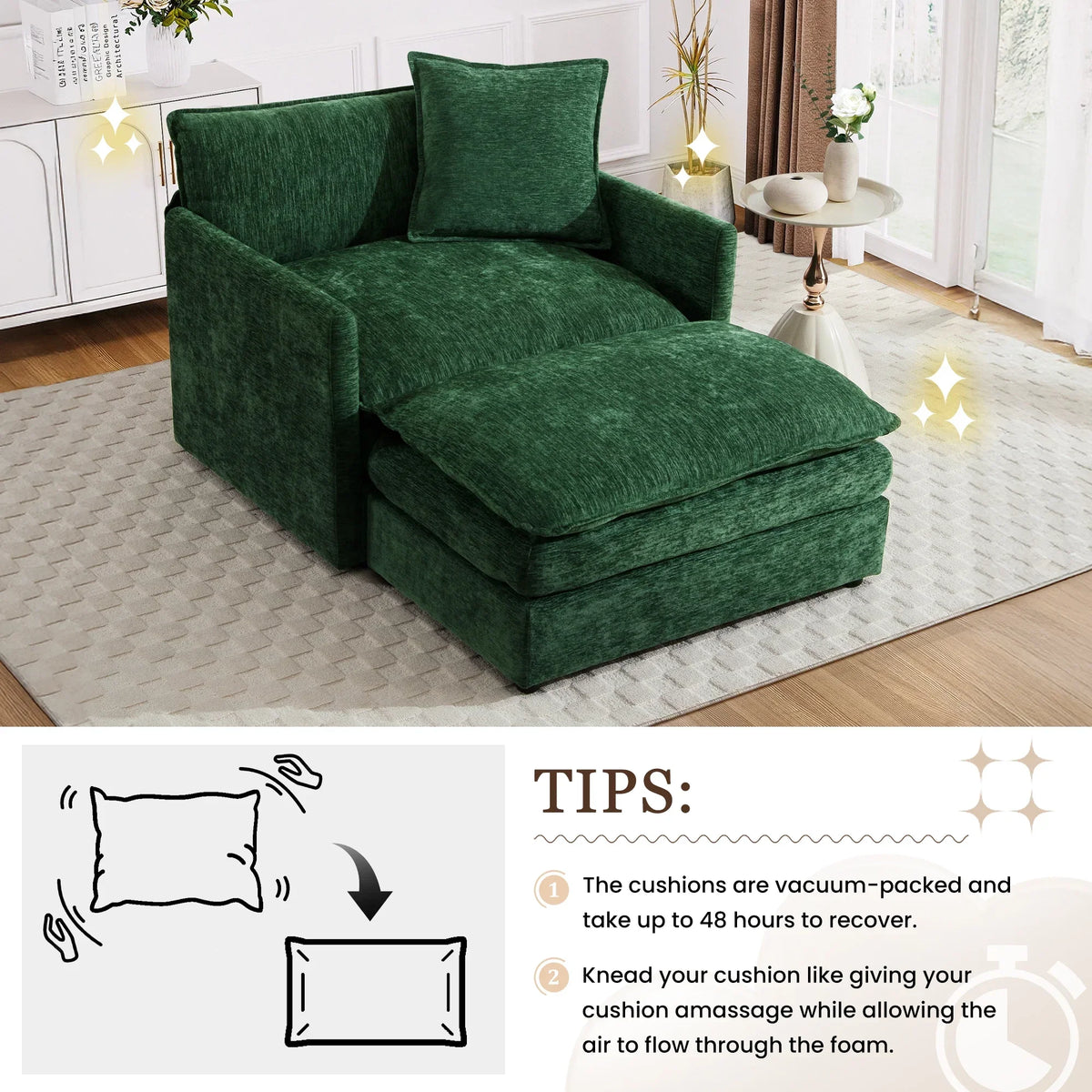 2026 NewMuumblus Oversized Lounge Chair with Ottoman, Cloud Accent Armchair for Living Room, Beige Chenille