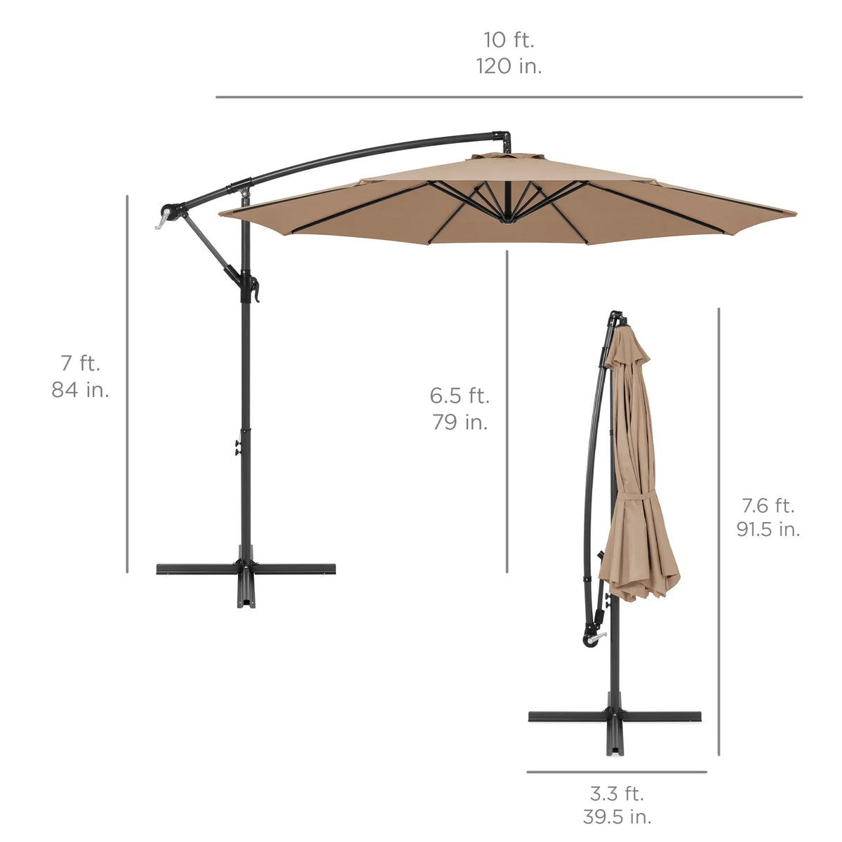2026 NewBest Choice Products 10ft Offset Hanging Outdoor Market Patio Umbrella w/ Easy Tilt Adjustment - Tan