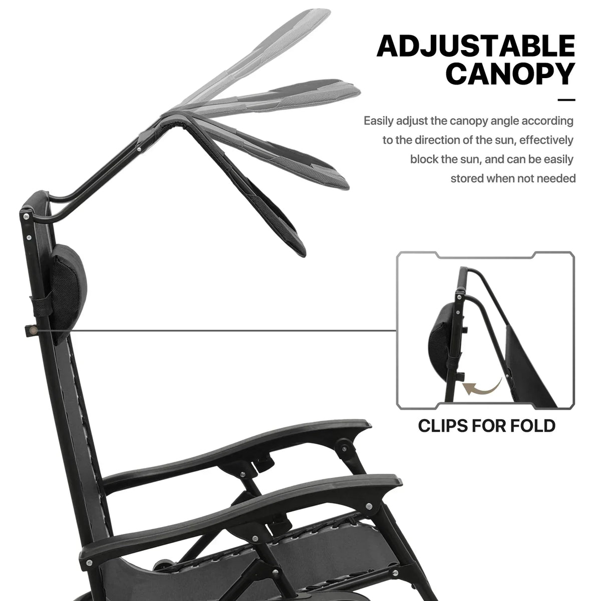 2026 NewMoNiBloom Zero Gravity Chairs Set of 2, Folding Outdoor Patio Beach Recliner with Canopy Shade & Headrest, Black