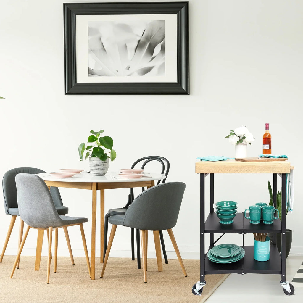 2026 NewOrigami Foldable Wheeled Portable Solid Wood Top Kitchen Island Bar Cart